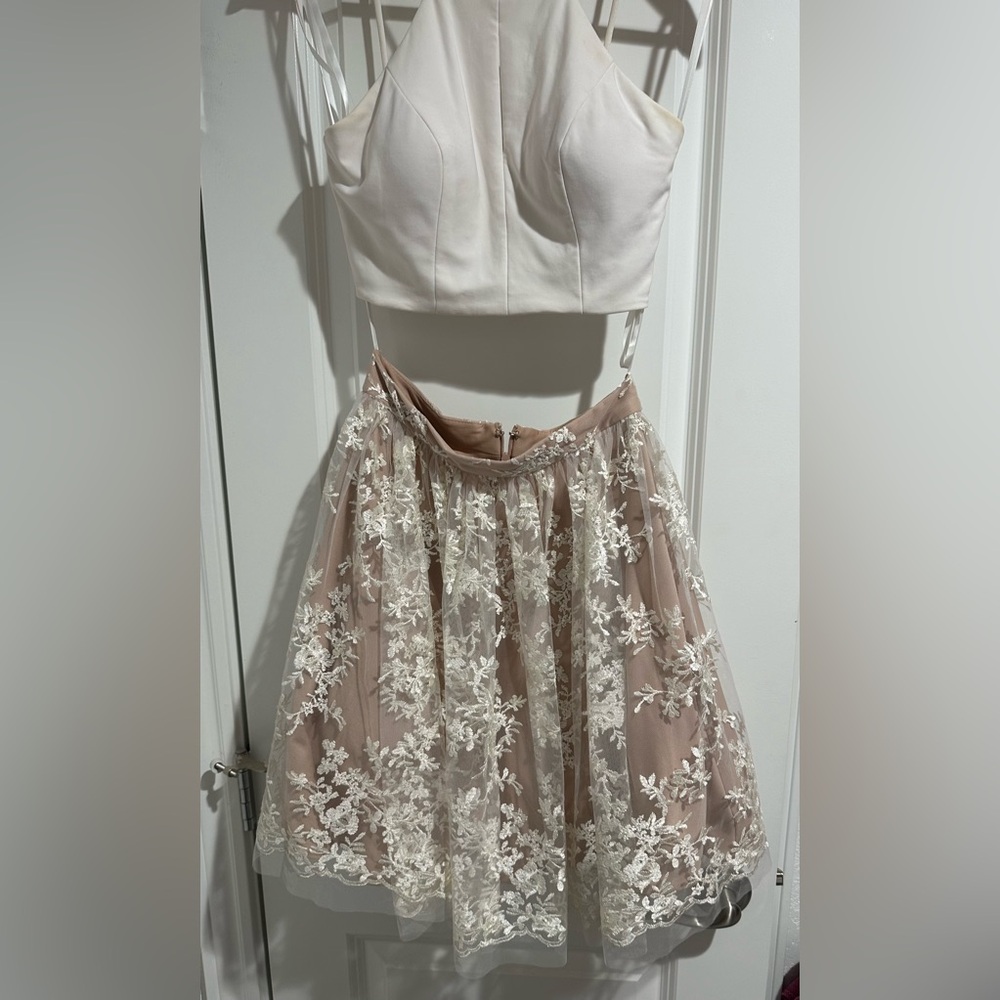 GB Two-Piece Halter Top Homecoming Dress